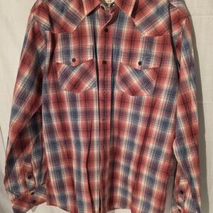 Ariat "Retro Fit" Men's Red and Blue Plaid Button Down Shirt Sz L